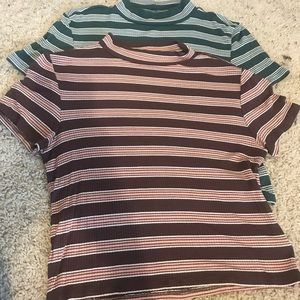 two cropped ribbed mock neck tees from AE